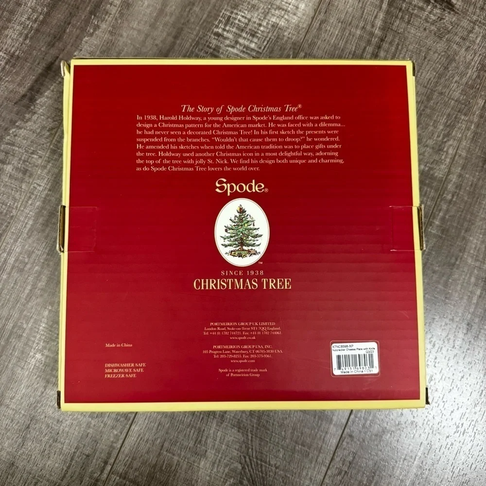 Spode Christmas Tree Cheese Plate w/ Knife Nutcracker Pattern NIB